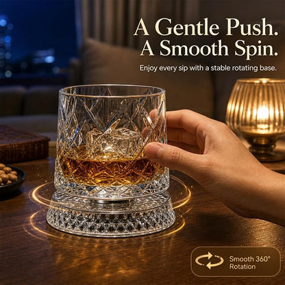 360° Rotating Whiskey Glasses Set of 2, Vintage Crystal Tumblers - Image 4