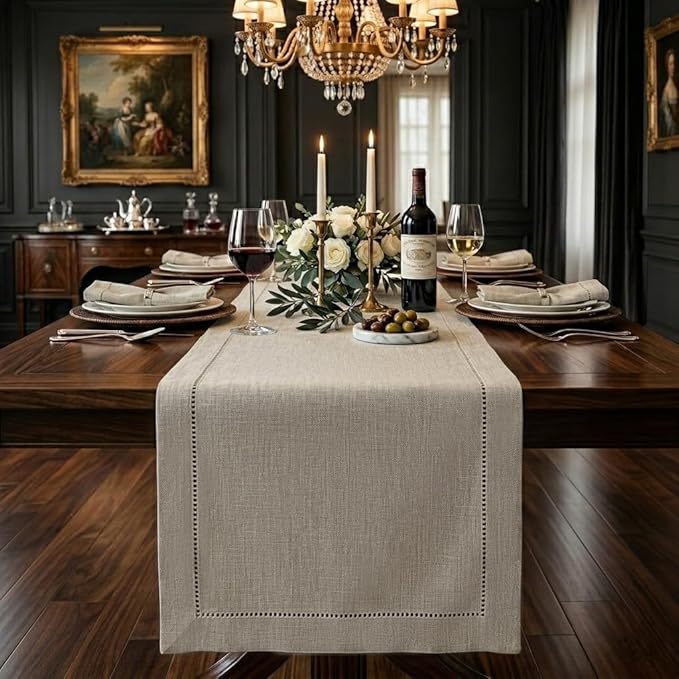Signature Linen™ by D'Moksha Natural Table Runner 90 Inches Long, 100% Pure by DMokshaHomes