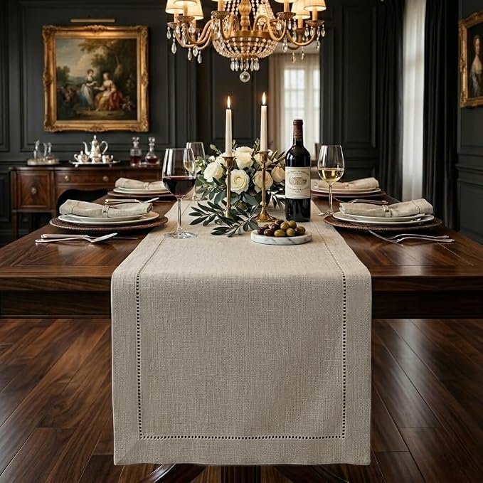 Signature Linen™ by D'Moksha Natural Table Runner 144 Inches Long, 100% Pure by DMokshaHomes