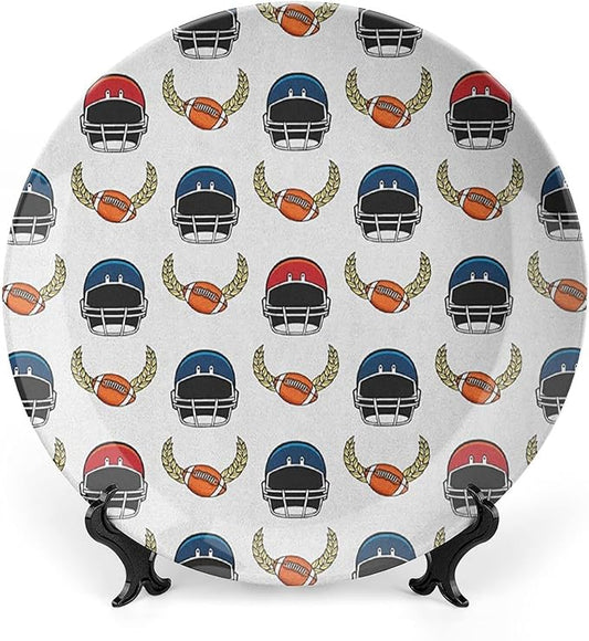 Ceramic Display Plate, American Football Ceramic Hanging Decorative Plate, Rugby Championship Professional League Fun Game, 10 Inch, Living Room Kitchen Decoration Household, Multicolor