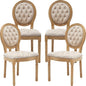 Vintage French Dining Chairs Set of 4, Round Back Velvet Upholstered Accent Chairs with Nailhead Trim and Solid Wood Frame, Elegant Sillas de Comedor for Dining Room & Kitchen, Beige