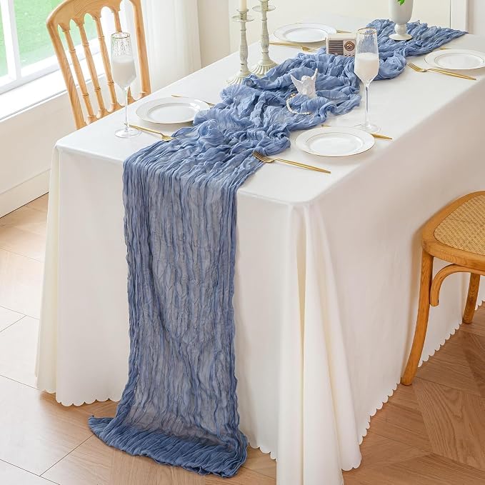 6 Pack Dusty Blue Cheesecloth Table Runner 22x120 Inch | 10Ft Boho Gauze Rustic - Image 5