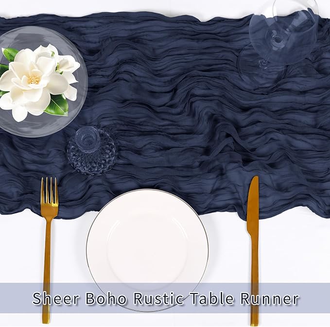 3 Pack Navy Blue Cheesecloth Table Runner, 17 x 108 inch, Semi Sheer Boho - Image 5