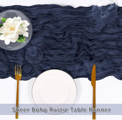 3 Pack Navy Blue Cheesecloth Table Runner, 17 x 108 inch, Semi Sheer Boho - Image 5