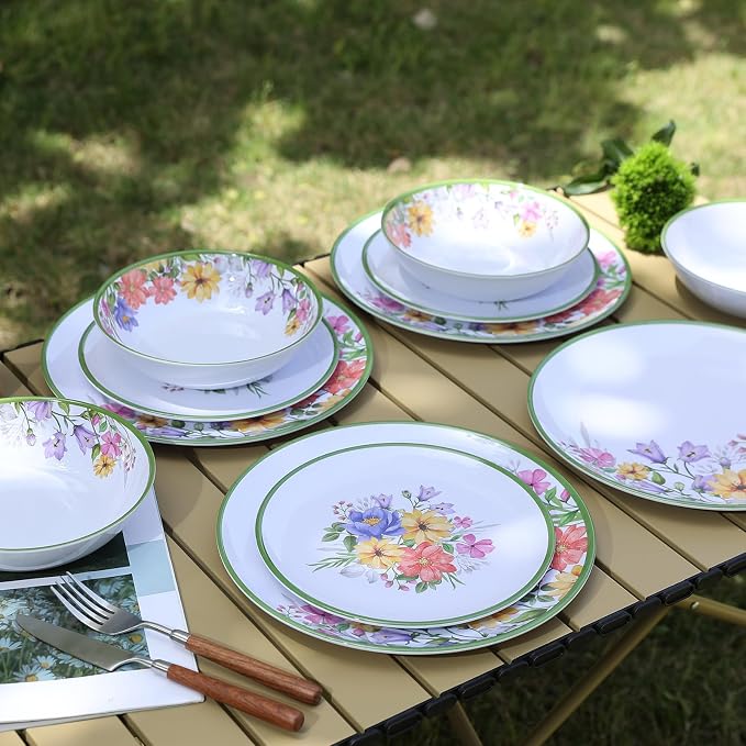 12 Piece Floral Melamine Dinnerware Sets, Service - Image 6