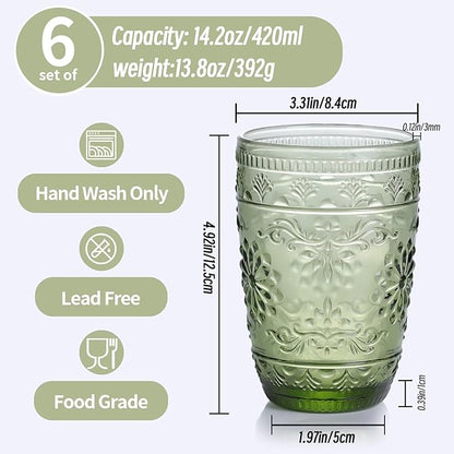 abrwyy Green Drinking Glasses, Vintage Glassware, 14oz Green Glass Cups | - Image 5