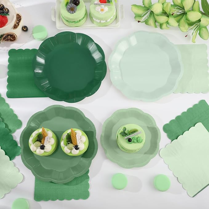 NatNarr Sage Green Plates And Napkins Set, 24 Guests, Scalloped | 24 Dinner - Image 3