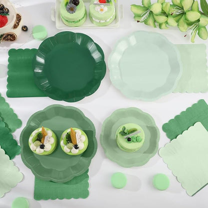 NatNarr Sage Green Plates And Napkins Set, 24 Guests, Scalloped | 24 Dinner - Image 3