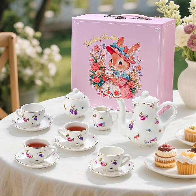 TUZT Tea Party Set for Little Girls Ages 3-8, Princess Tea Time Toy Includes - Image 5