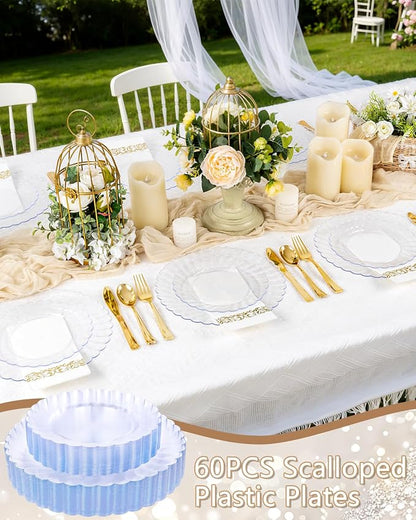 YOUBET 60PCS Clear Scalloped Plastic Plates - Image 5