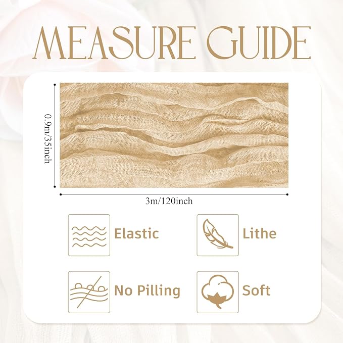 Cheesecloth Table Runner Sand 10FT Boho Gauze Runner, 6 Pack | 120 Inch Cheese - Image 2
