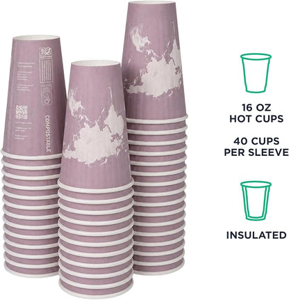 ECO PRODUCTS Compostable Disposable Insulated World Art 16oz Large Coffee Cups - Image 5