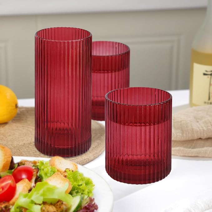 Ribbed Drinking Glasses 8pcs, 12oz and 10oz Glassware, Tumbler Glasses Cup Set - Image 3