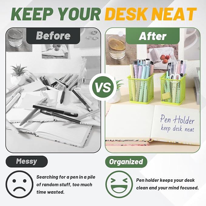 Segarty Pen Cup Holder, 3 Pack Square Light Green Pen Holder - Image 4