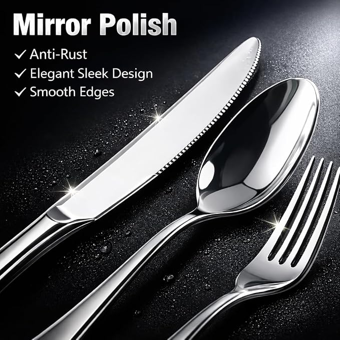 Silverware Set for 8, Stainless Steel Flatware Cutlery Set, Mirror Polished | - Image 4