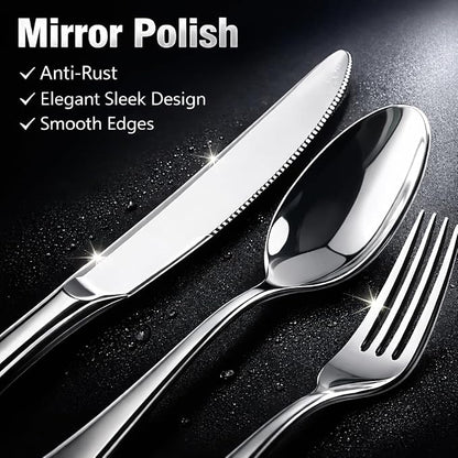Silverware Set for 8, Stainless Steel Flatware Cutlery Set, Mirror Polished | - Image 4
