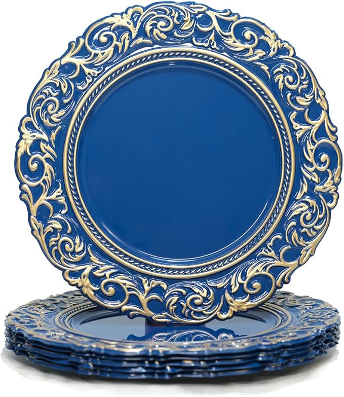 Antique Charger Plates with Gold Rim, 13 Inch Royal Blue Dinner Plate Chargers by Umisriro