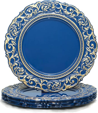 Antique Charger Plates with Gold Rim, 13 Inch Royal Blue Dinner Plate Chargers by Umisriro