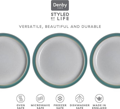 Denby - Elements Fern Green Dinner Plates Set of 4 - Contemporary Design - Ceramic Stoneware Tableware - Dishwasher & Microwave Safe - Scratch Resistant - 10.4in Large Everyday Dinnerware Plates