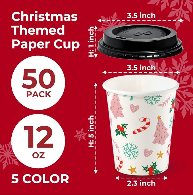 Fit Meal Prep 50 Pack 12 oz Christmas Disposable Coffee Cups - Image 2