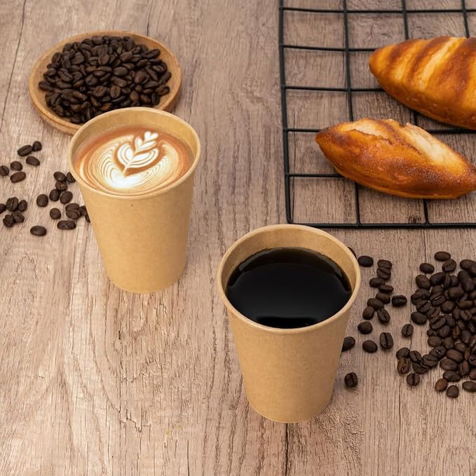 RACETOP 12 oz 300 Pack Kraft Unbleached Disposable Coffee Cups | Natural Kraft - Image 2