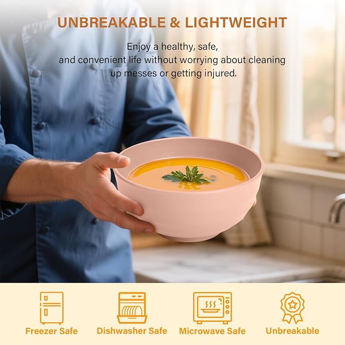 Large Wheat Straw Bowls 60oz Light Color Bowl Set of 8 - Image 4