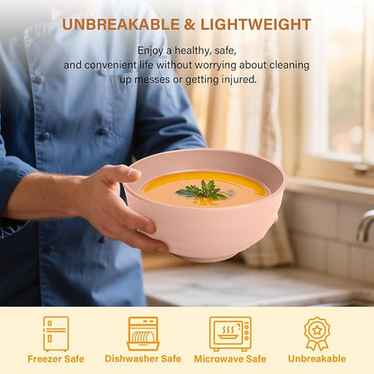 Large Wheat Straw Bowls 60oz Light Color Bowl Set of 8 - Image 4