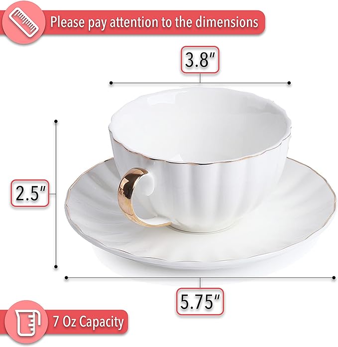 BTaT- Cappuccino Cups with Saucers 7 oz, Dishwasher Safe - Image 3