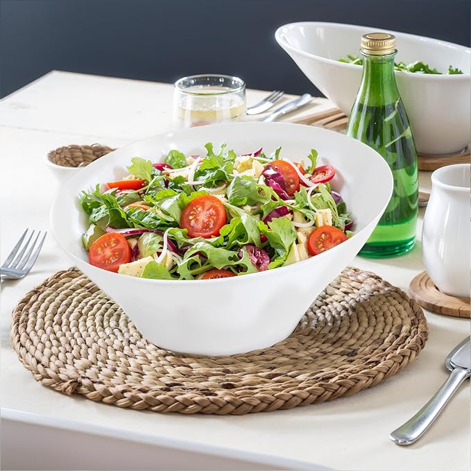 bUCLA 12 Pack White Plastic Serving Bowls - 20 OZ Angled Party Table Salad and - Image 3