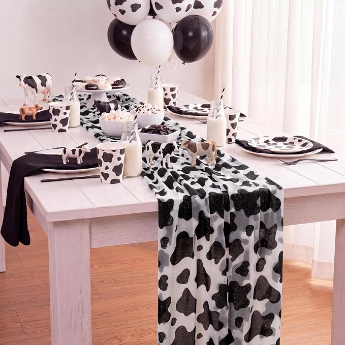 4 Pcs Cow Print Table Runners 29 x 70 inch Cow Print Glitter Lace Table Runner - Image 6