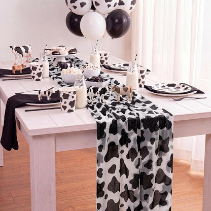 4 Pcs Cow Print Table Runners 29 x 70 inch Cow Print Glitter Lace Table Runner - Image 6