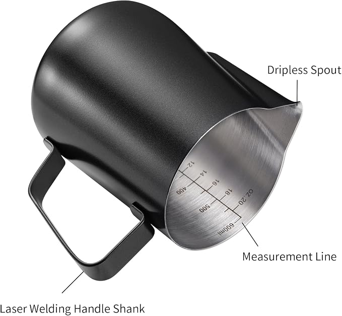 2 Pack Matte Black Milk Frothing Pitcher, 12oz/350ml & 20oz/600ml Espresso - Image 3