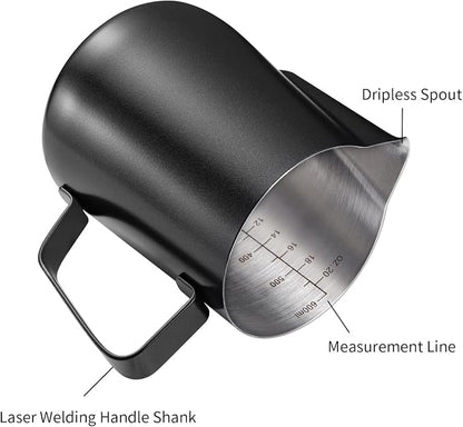 2 Pack Matte Black Milk Frothing Pitcher, 12oz/350ml & 20oz/600ml Espresso - Image 3