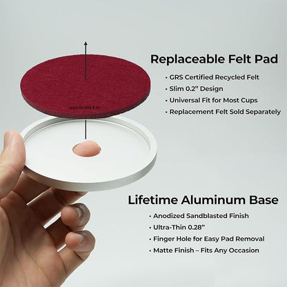 Red Metal Coaster Set, 3 Absorbent Felt Pads, Non-Slip - Image 3