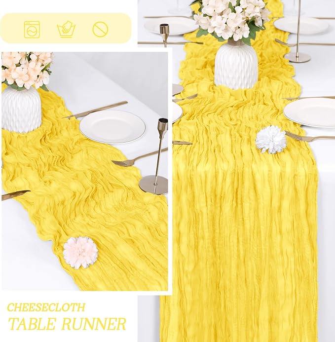 3 Pack Lemon Yellow Cheesecloth Table Runner 17x108 Inch Semi Sheer Boho Gauze - Image 6