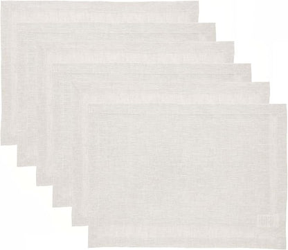 Solino Home Linen Placemats Set of 6 - Light Natural Placemats 14 x 19 Inch - 100% Pure Linen Table Mats for Spring, Easter - Athena