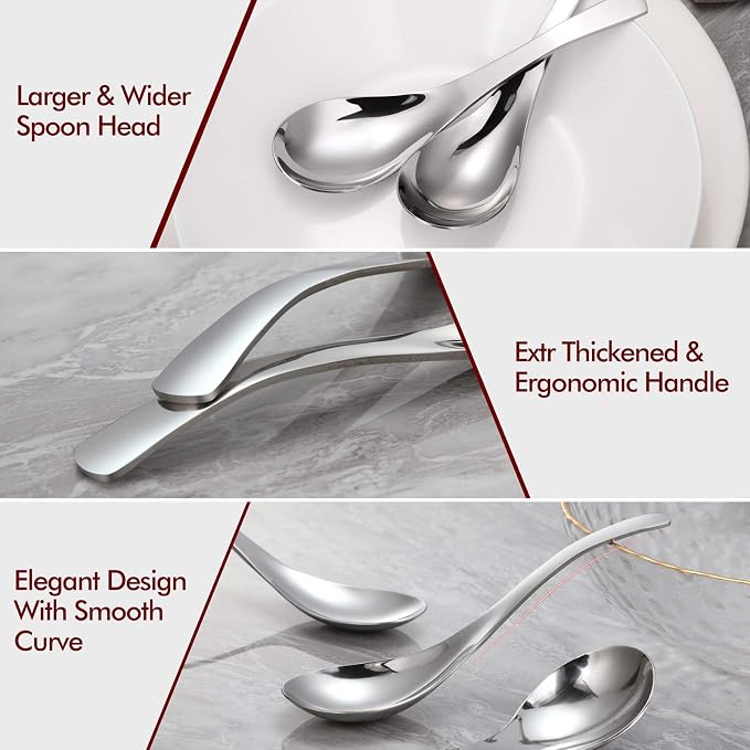 HIWARE Thick Heavy-weight Soup Spoons, High Grade Stainless Steel Soup Spoons - Image 2