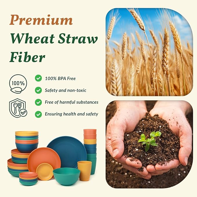 40-Piece Unbreakable Wheat Straw Dinnerwave Sets Plates and Bowls Sets - Image 3
