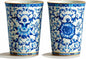 Blue and White Porcelain Coffee Cups, 9 oz Floral Tea Cups Set of 2 | No Handles by HOHCNA