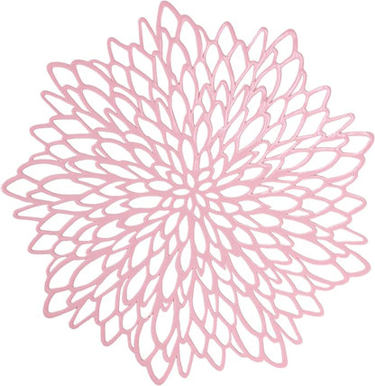 Snowkingdom Pink Placemats Set of 8, Round Vinyl Pink Flower Place Mats 15 Inch Fancy Dinning Floral Table Mats for Wedding Birthday Baby Shower Easter Halloween Christmas Holiday Party Decoration