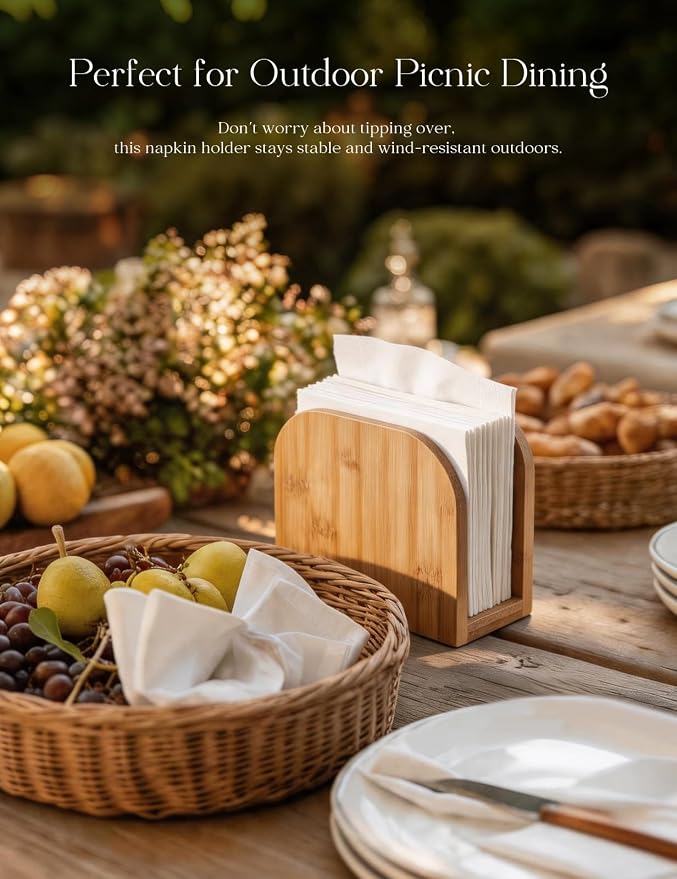 Napkin Holder for Table Stable Standing Napkin Dispenser Natural Bamboo | - Image 4