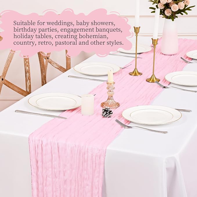 8 Pack Pink Table Runner 17 x 108inch Cheesecloth Table Runner Boho Gauze Table - Image 6