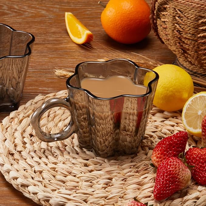 11oz Smoky Floral Glass Coffee Mugs Set of 4 - Image 2