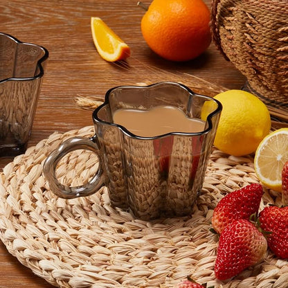 11oz Smoky Floral Glass Coffee Mugs Set of 4 - Image 2
