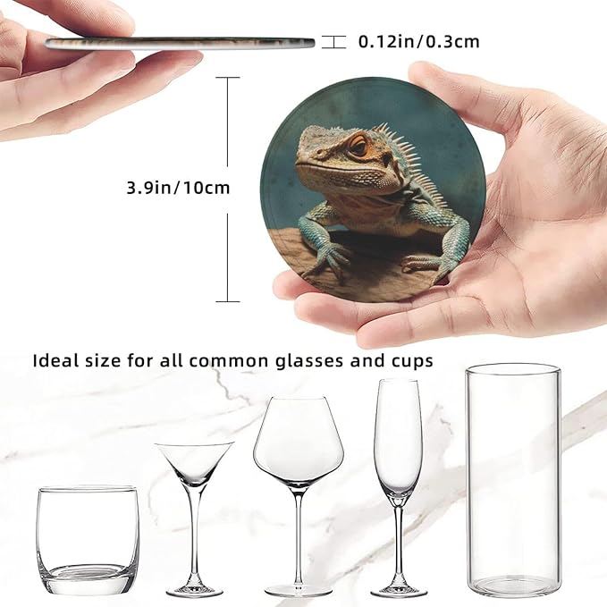 6Pcs PU Leather Coaster for Drinks, Lizards Cup Coasters - Image 2