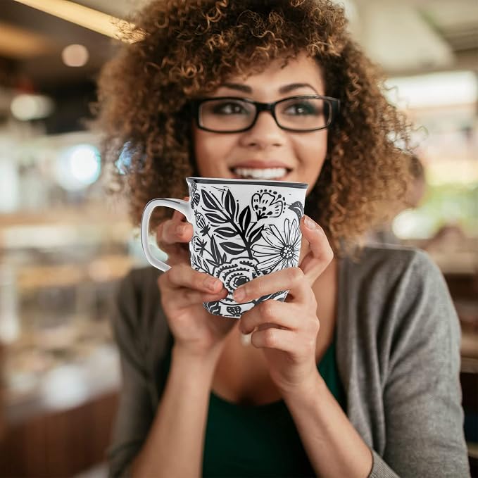 Karma Gifts 16 oz Black and White Boho Mug Floral - Image 6