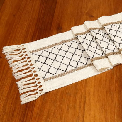 EMMTEEY Macrame Table Runner Boho Style 72 Inches Long, Hexagonal Black | - Image 3