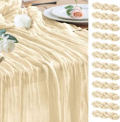 Cheesecloth Table Runner Beige 10FT Boho Gauze Runner, 12 Pack | 120 Inch by Wokceer