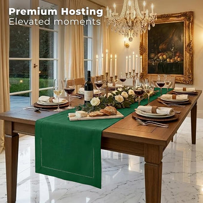 Signature Linen™ by D'Moksha Eden Green Table Runner 120 Inches Long, 100% Pure - Image 3