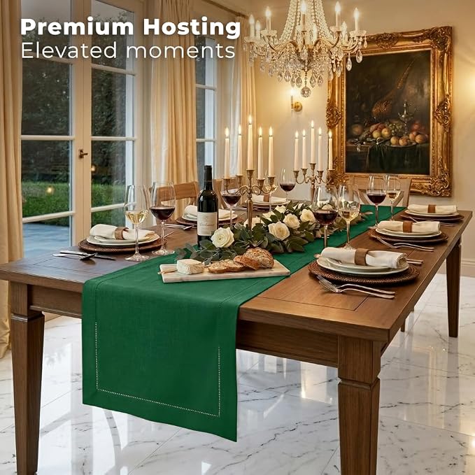 Signature Linen™ by D'Moksha Eden Green Table Runner 108 Inches Long, 100% Pure - Image 3